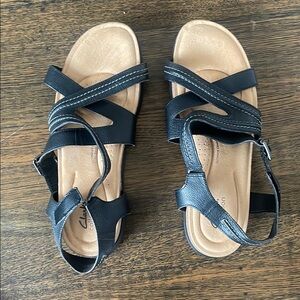 Clarks Black and Tan Sandals with Adjustable Straps